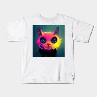 Friendly Neon Kitty Cat in pretty pink, blue and yellow. Kids T-Shirt